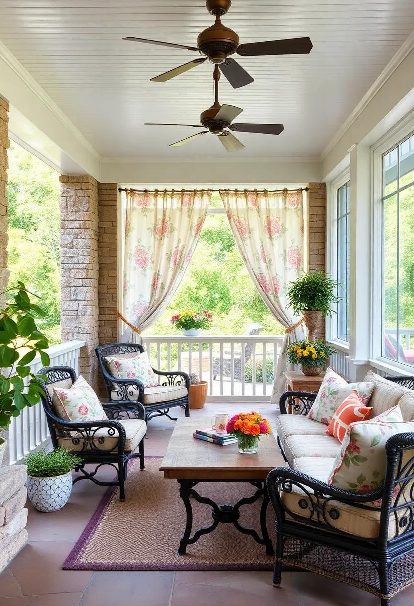 Floral Chintz Curtains - Frame your views with floral chintz curtains that gracefully sway in the breeze, enhancing your vintage-inspired aesthetic
