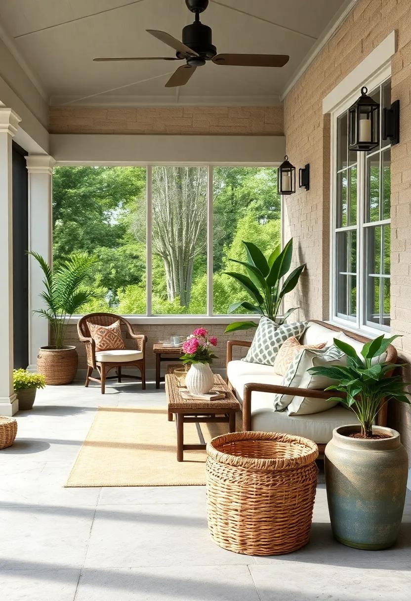 Rattan Storage Baskets - Organize with style using rattan storage baskets, keeping your porch tidy while adding a natural element