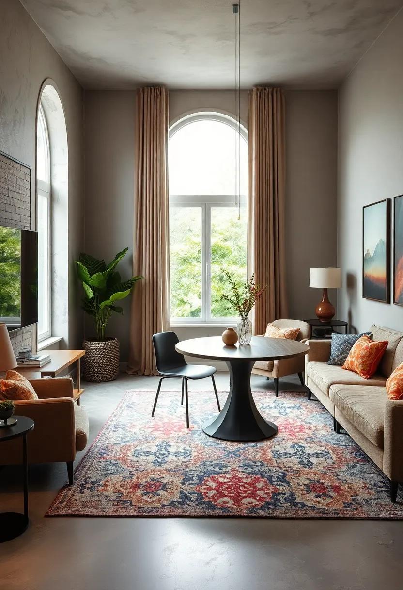 Embrace Multipurpose Furniture: Opt for a round dining table that can double as a desk or workspace, maximizing utility in your small living room