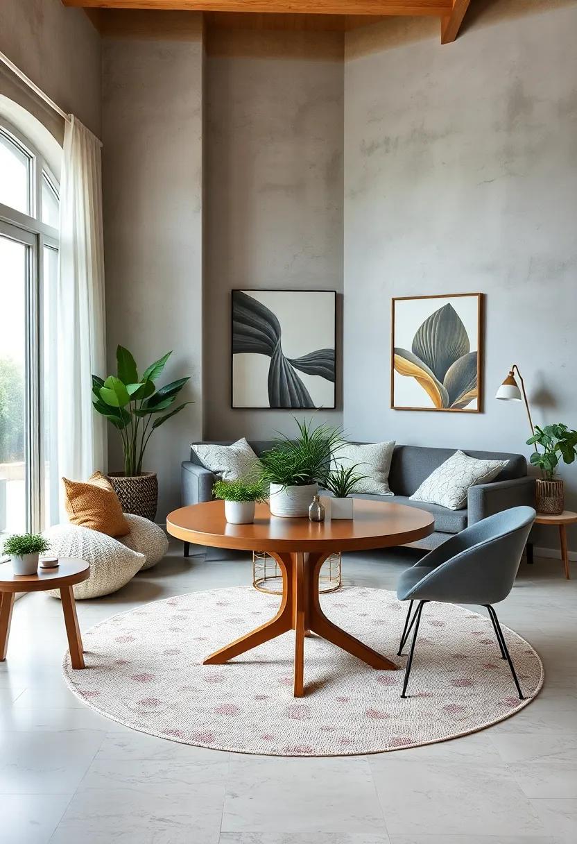 Add Plants: Bring some greenery into your living room by placing small potted plants on or around your round table for a refreshing and lively touch