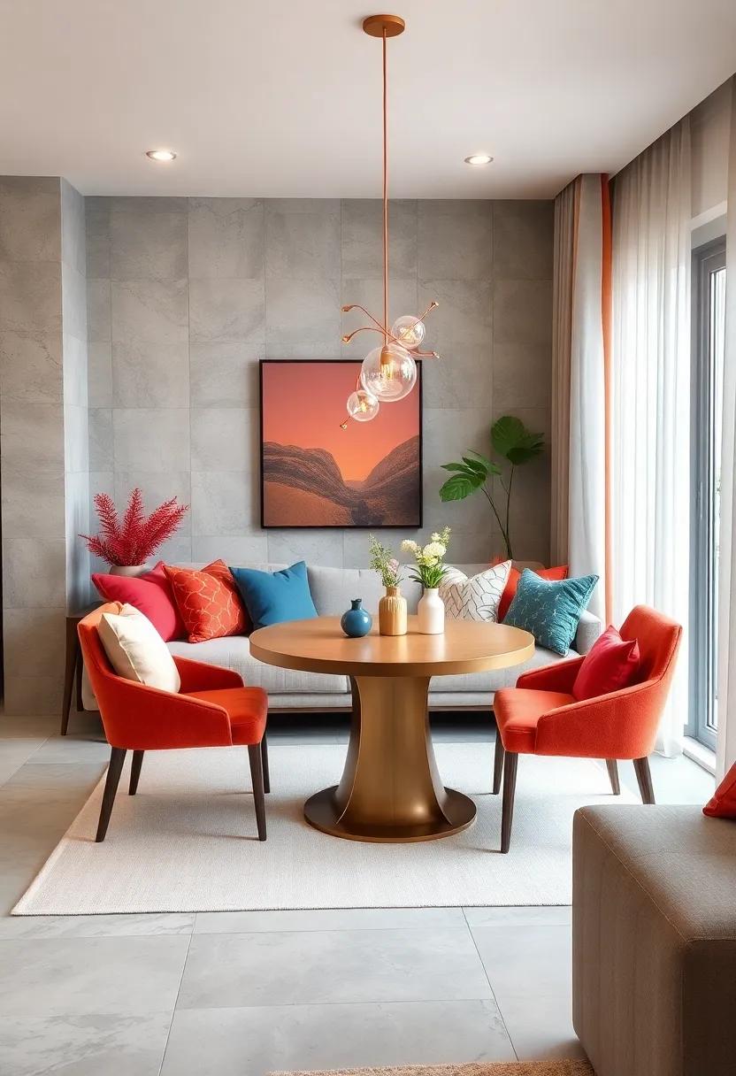 Coordinate Colors: harmonize your round table with the surrounding décor through color coordination, creating a cohesive look that feels deliberate and thoughtfully designed