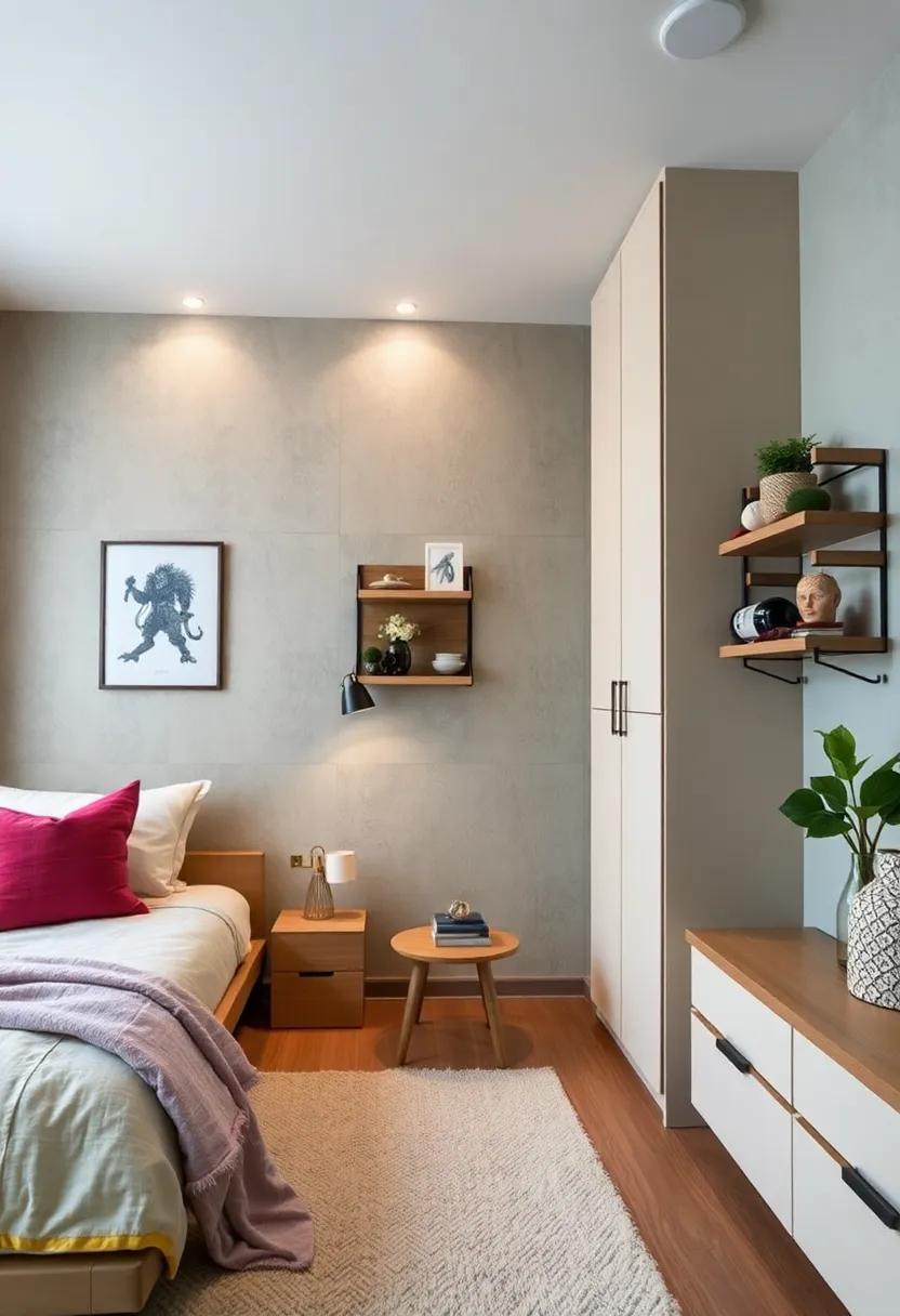 Hang a wall-mounted wine rack to store rolled-up blankets or pillows while adding a unique decor element