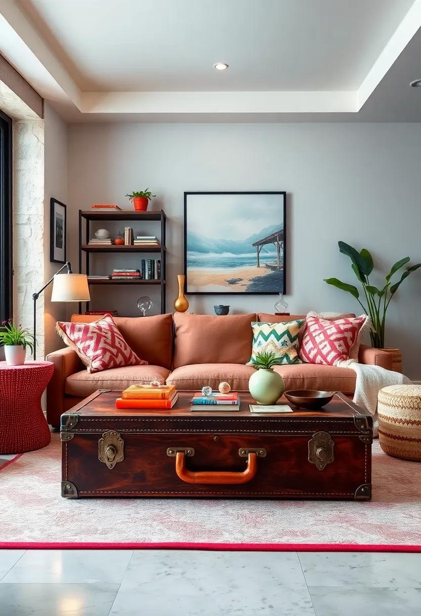 Use a vintage suitcase as a quirky coffee table that also serves as hidden storage for books and games
