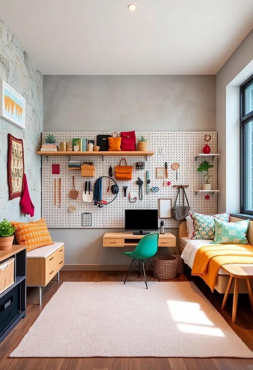 style a pegboard wall to keep frequently used items visible and organized, freeing up drawer space for hidden supplies