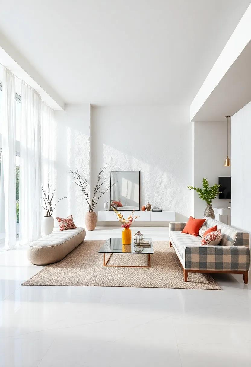 Monochromatic Textures: Layer different textures in varying shades of white, from woolen throws to silk curtains, to add depth without overwhelming the space