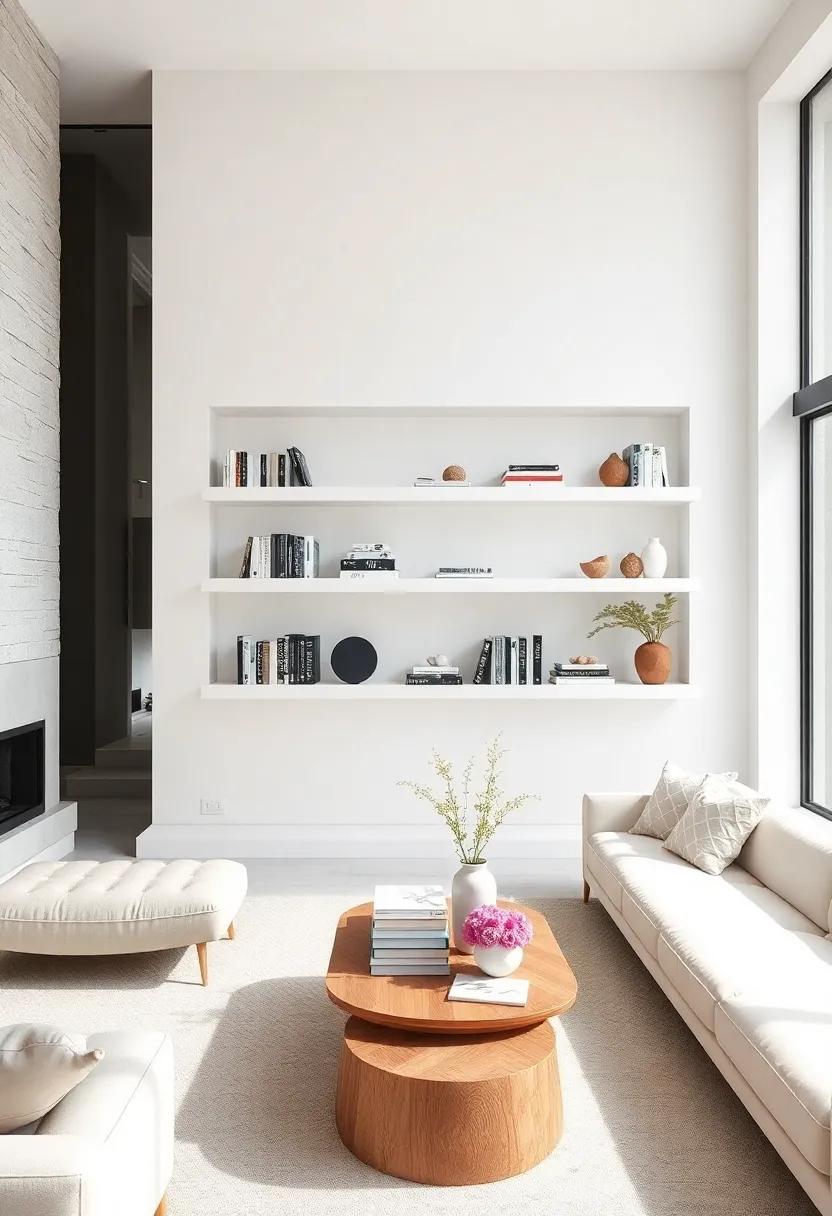 Floating Shelves: Install floating shelves in a white finish to display a curated selection of books and decorative items, keeping the space stylish yet minimal