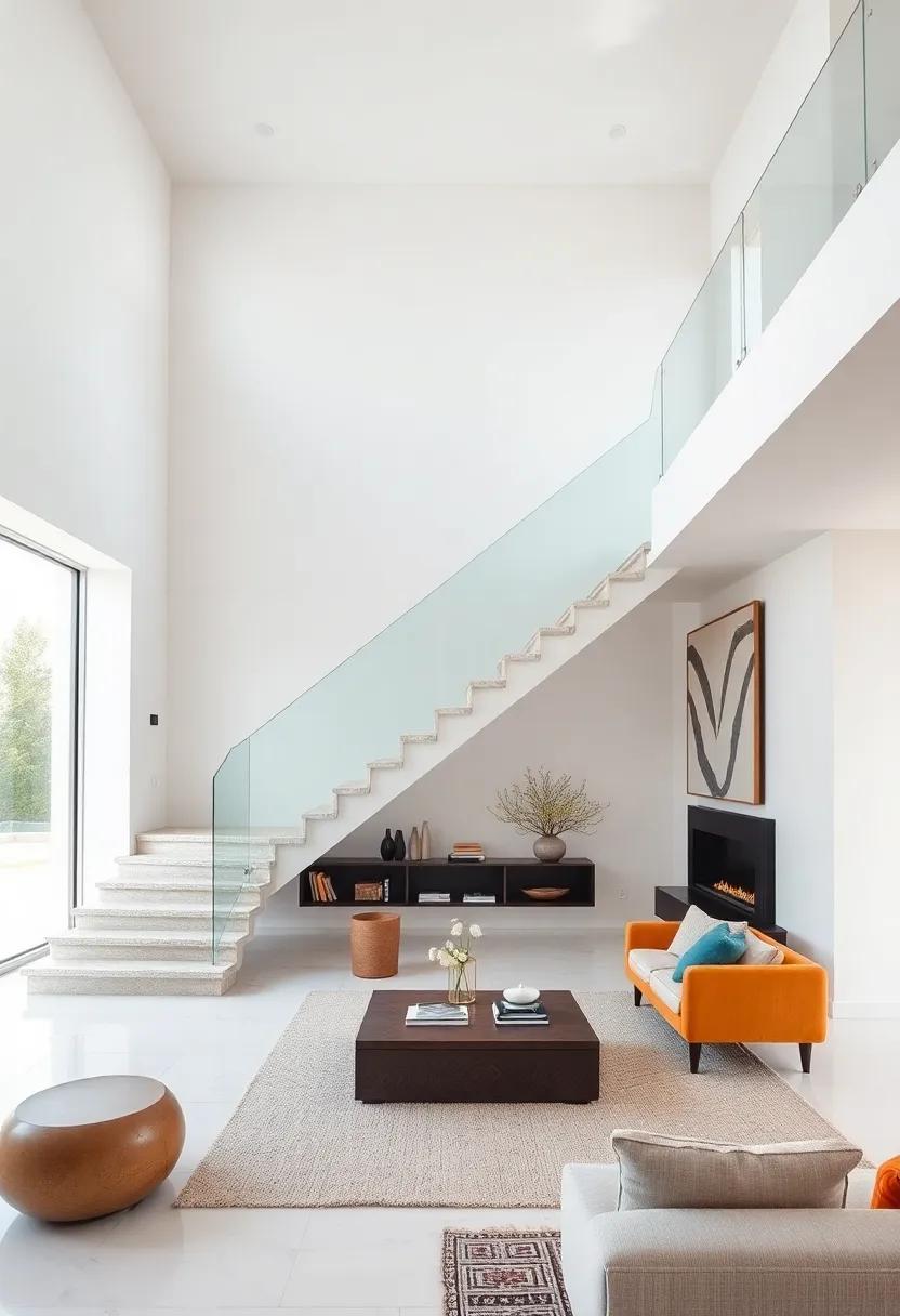 Streamlined Staircases: Opt for cantilevered stairs or glass railings that provide a striking but airy feel, becoming a feature of minimalist architecture