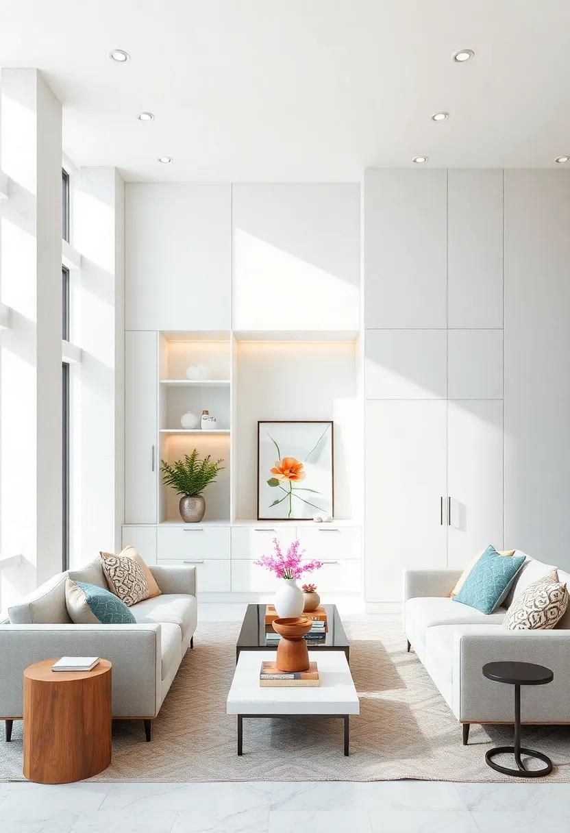 Integrated Storage Solutions: Design custom cabinetry that blends into the walls, hidden behind seamless panels to keep items out of sight and maintain a tidy appearance