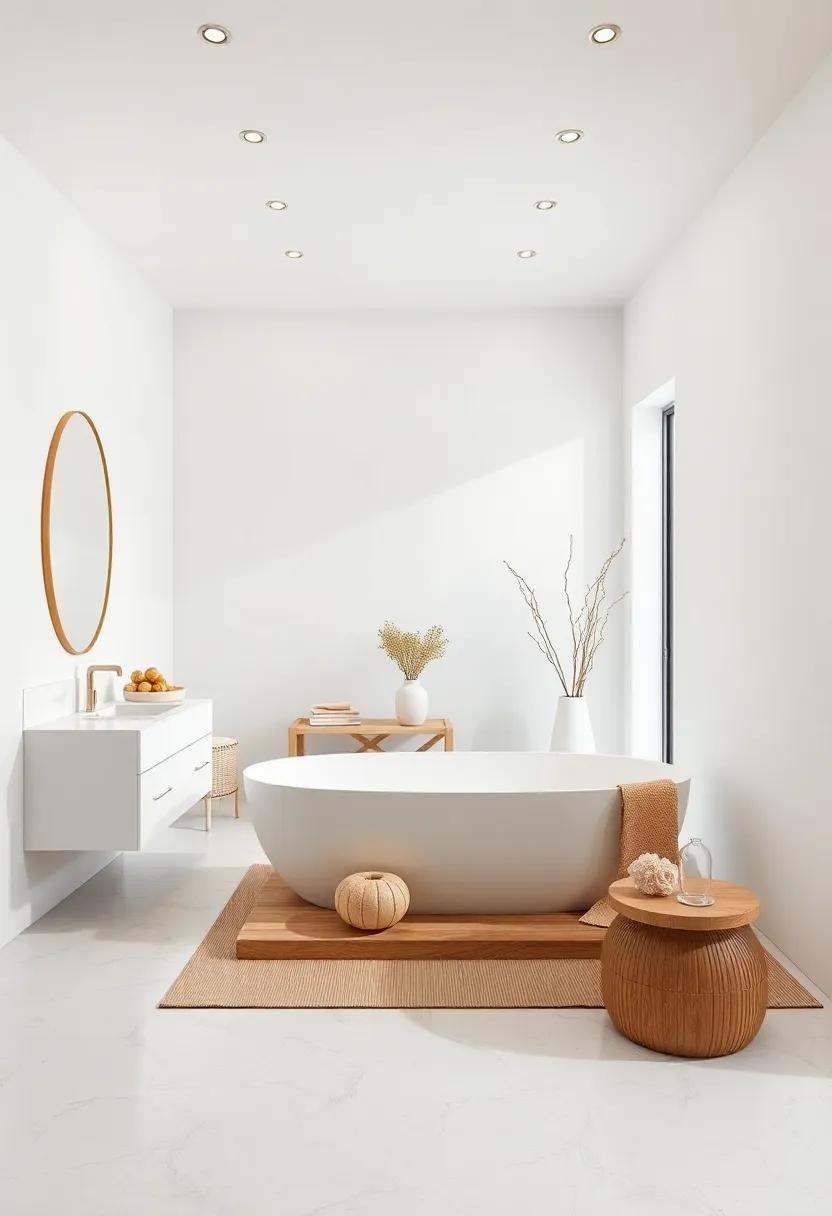 Spa-Like Bathrooms: Design bathrooms with freestanding white tubs, rain showers, and minimalistic vanity setups to foster a serene retreat vibe
