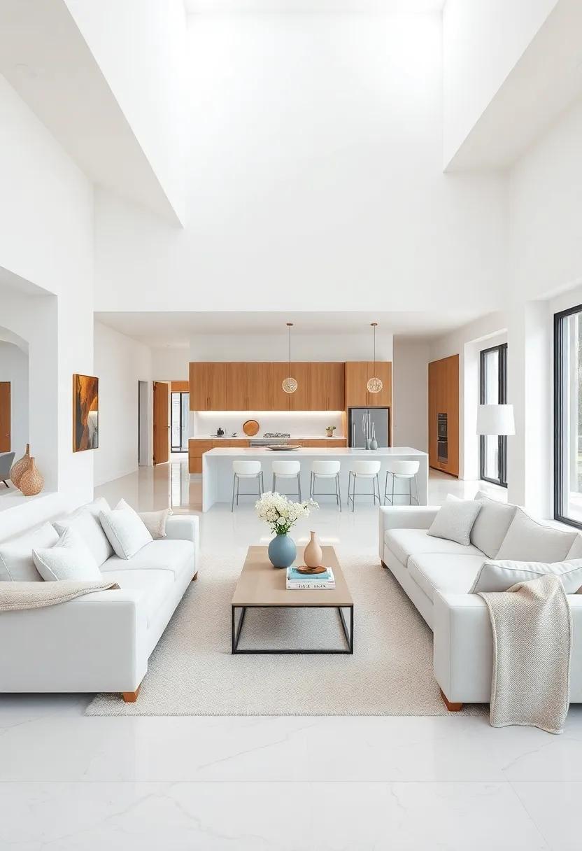 Statement Lighting Fixtures: Choose sleek, sculptural light fixtures in white or metallic finishes that serve as art pieces while providing illumination