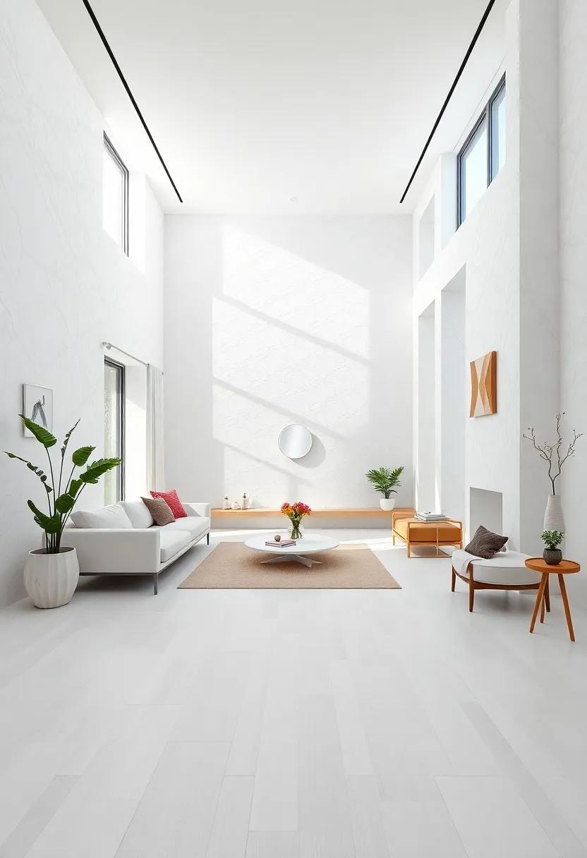 White-Washed Floors: Install light-hued wooden or polished concrete floors, lending warmth to the space while keeping the overall aesthetic bright and open