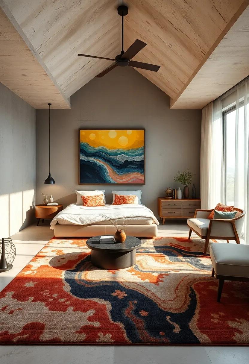 Artistic rugs - Use a bold area rug​ to define⁢ spaces and add warmth,‌ while‍ showcasing⁤ art in your⁤ design