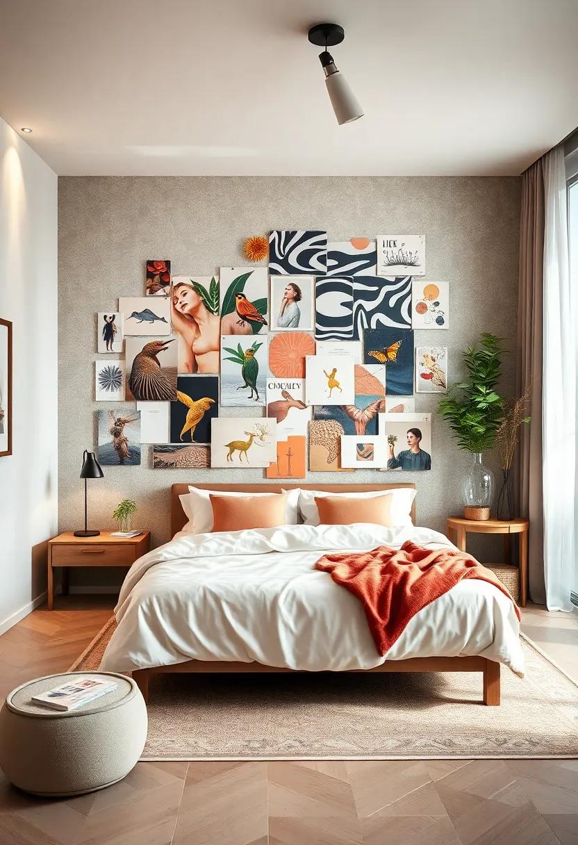 create a ‌Mood Board - Dedicate a wall space for a⁢ collage of images, fabric swatches, and inspirations ‍that inspire your bedroom design