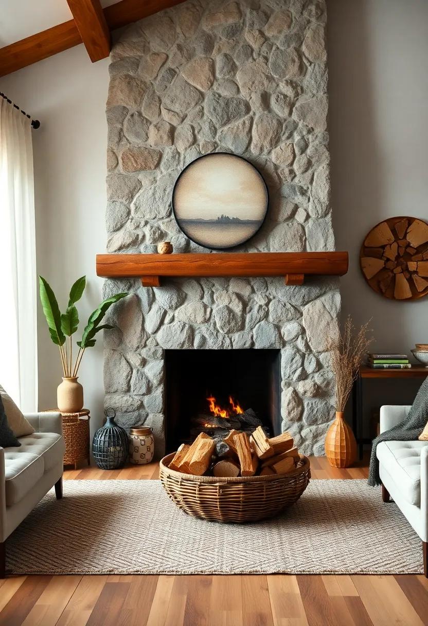 Firewood Display: Showcase a pile​ of firewood⁣ in a decorative‍ basket‍ or holder near​ the fireplace for an extra cozy touch