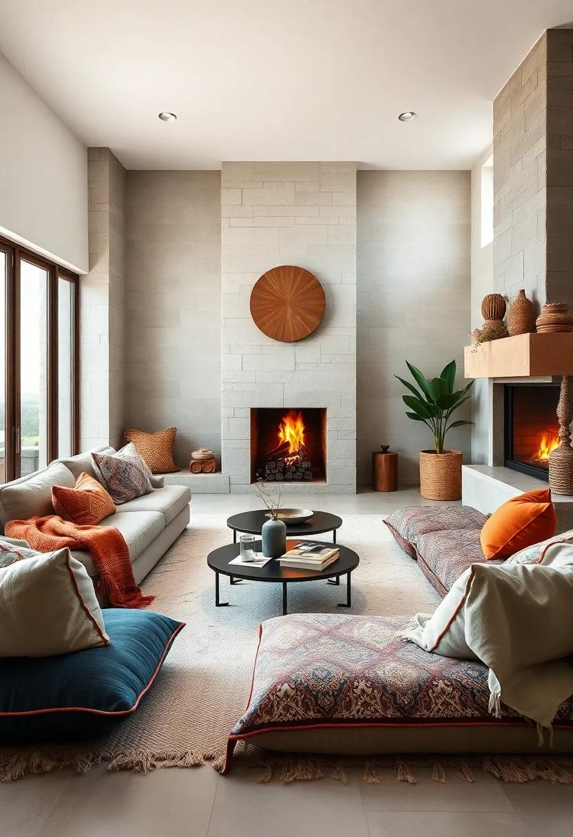 Floor Cushions: Arrange oversized floor cushions that ‍encourage ⁢relaxation ⁤and informal gatherings, perfect for fireside ⁢chats