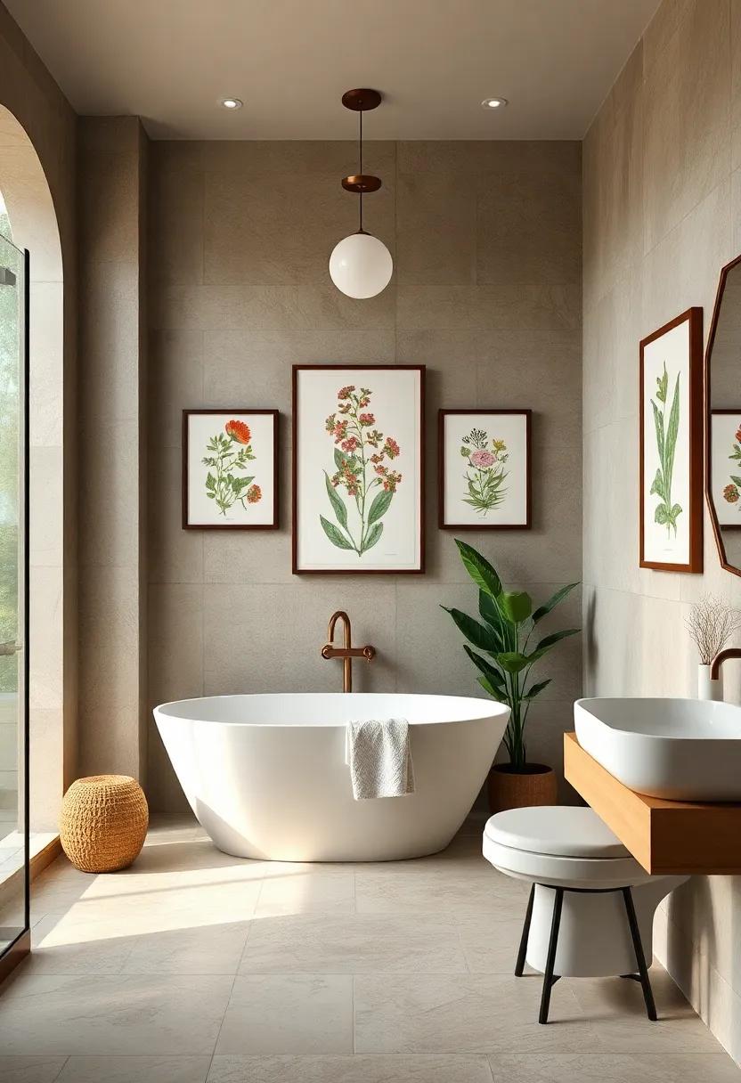 Botanical Prints: Infuse freshness into your bathroom with framed botanical illustrations celebrating nature's beauty