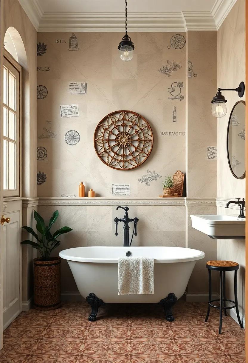 Vintage Tiles: Choose classic patterned tiles reminiscent of historic European bathrooms for a timeless look underfoot