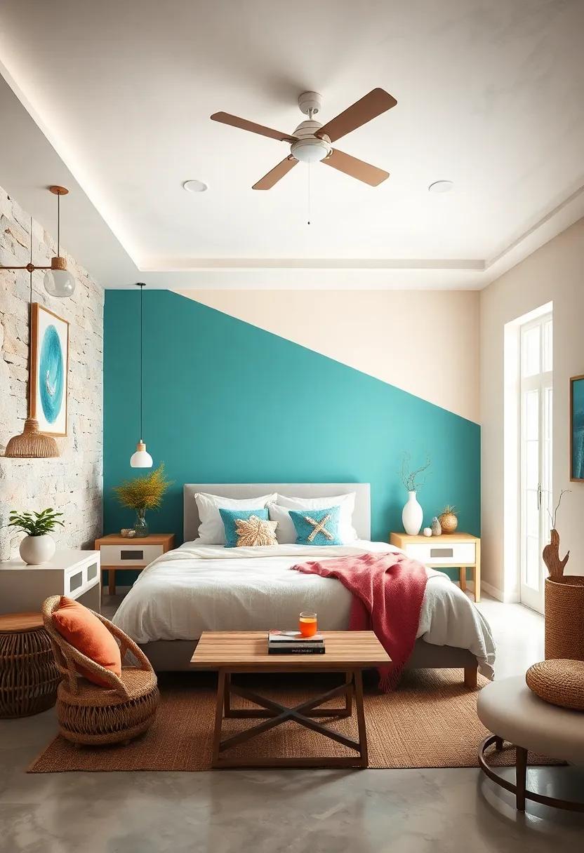 Beachy Color Block Walls: ‍Paint one wall in a bold oceanic hue to serve as an​ accent while keeping the other walls‍ light to maintain a spacious atmosphere