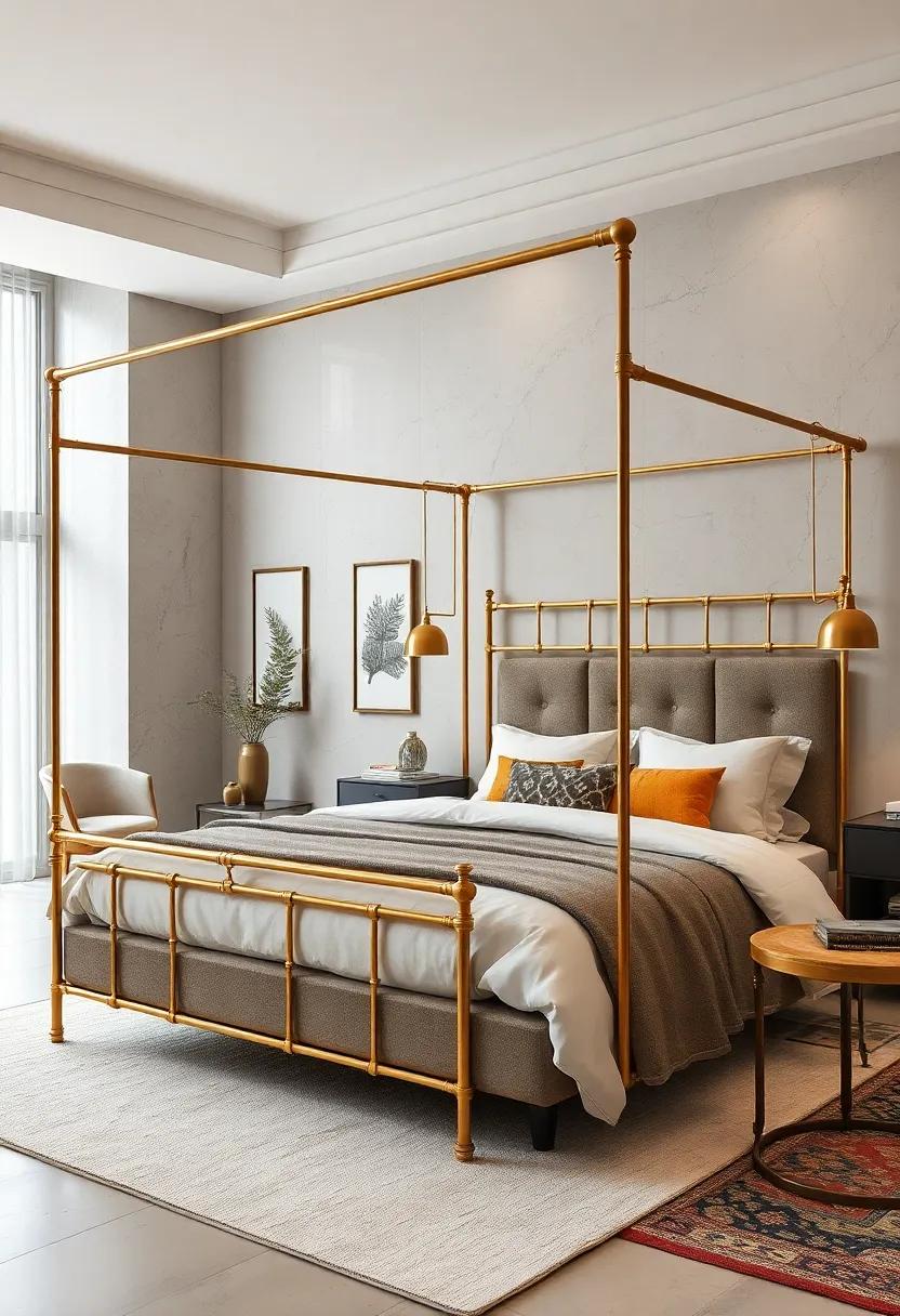 Elegant Brass: A brass frame with intricate detailing can add a touch of vintage glamour to any contemporary bedroom