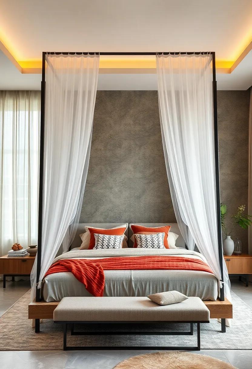 Luxury Canopy: A modern twist on the classic canopy bed, featuring sheer curtains that dissolve barriers and create intimacy