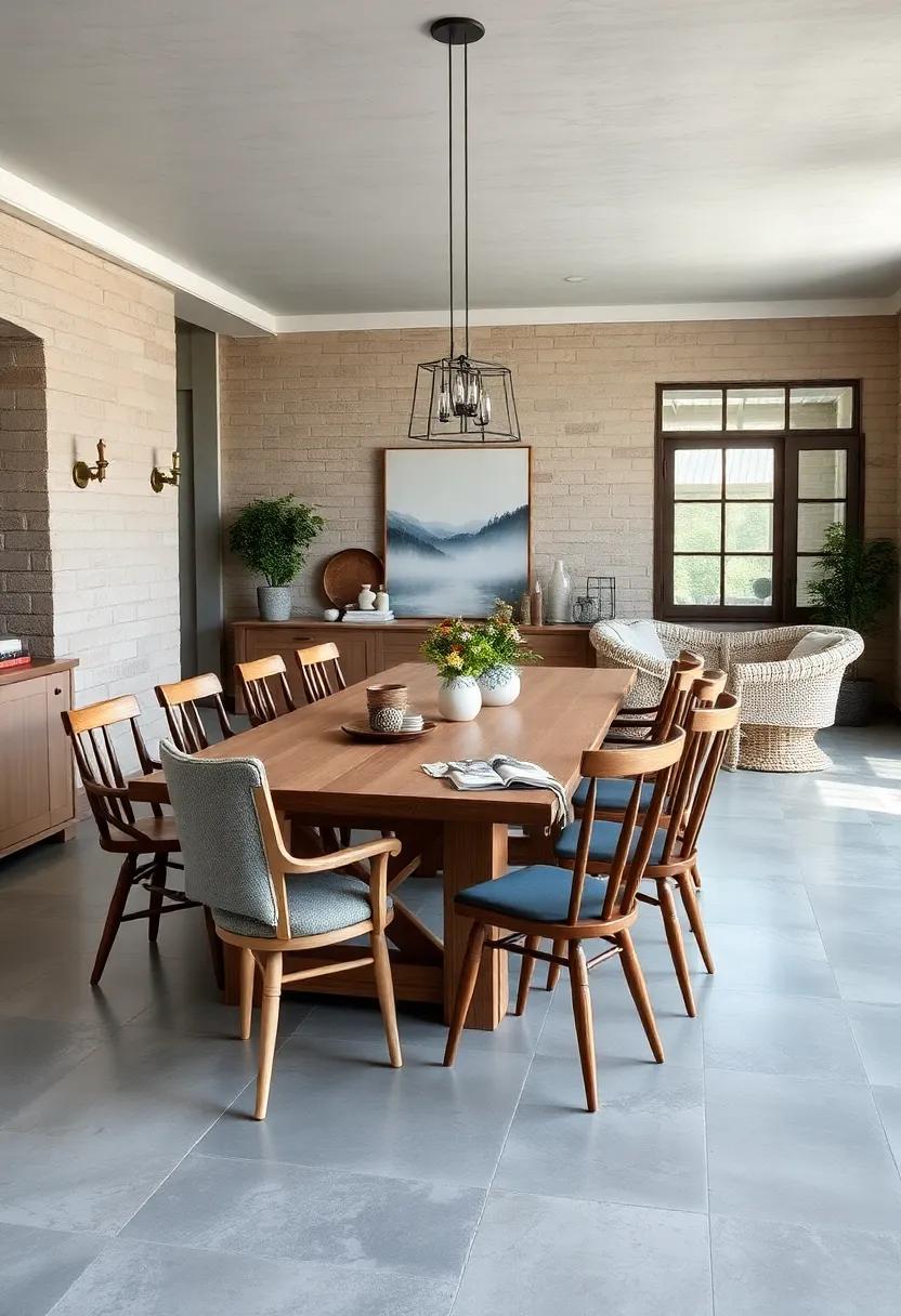Farmhouse Style: Introduce a long, rustic table paired with mismatched chairs for a‍ warm, homey feel ⁤that ⁣invites gatherings and ‍family meals