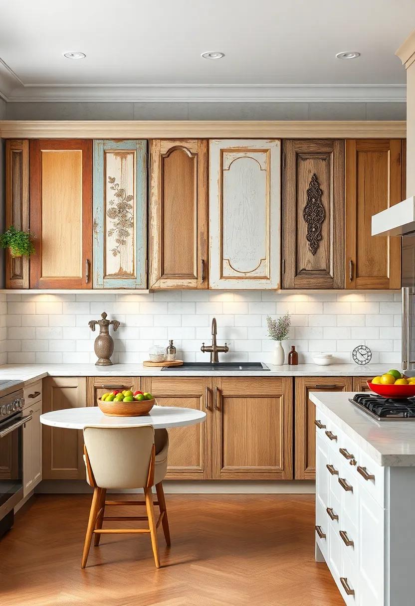 Antique doors: Repurpose vintage doors as cabinet facades for a truly unique look that tells a story and adds character to your kitchen