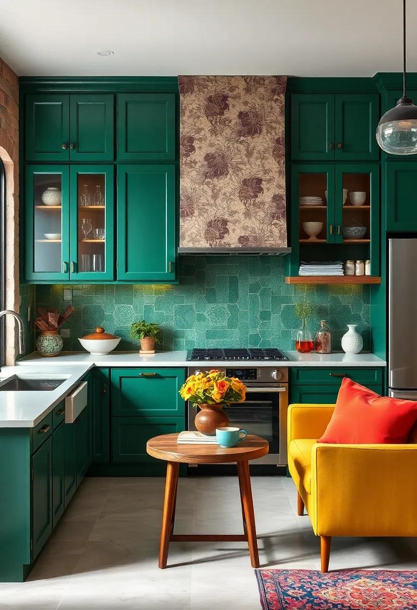 Bold Color Splashes: Make a statement by painting your cabinets in deep jewel tones, like emerald green or sapphire blue, to breathe life into a neutral kitchen palate