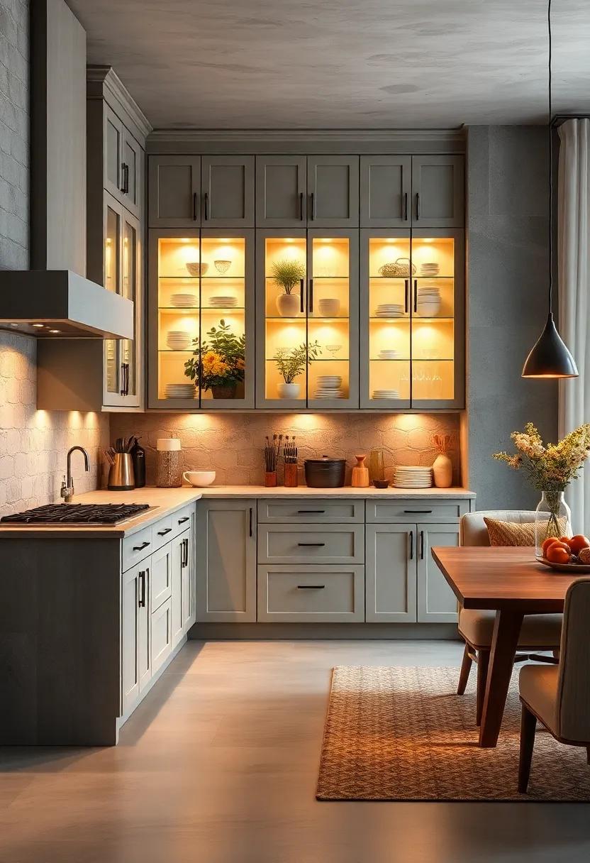 Integrated Lighting: Illuminate your cabinets from the inside with LED lights, making your dishware pop and creating a warm ambiance