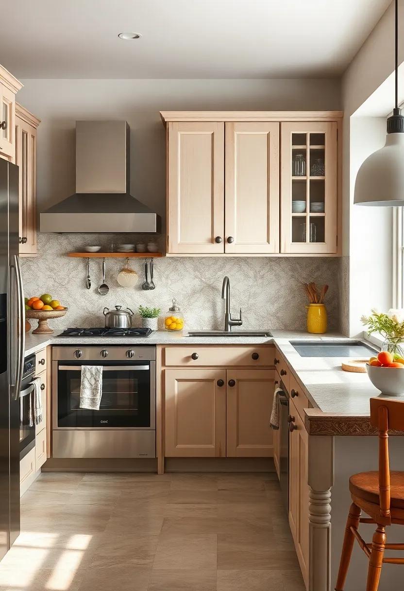 Vintage Chic: Embrace the charm of yesteryear with distressed wood cabinets in soft pastels, paired with antique knobs for a cozy, welcoming kitchen