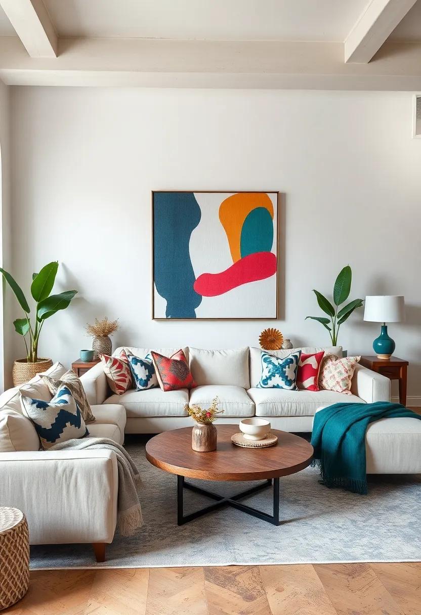 Incorporate Textiles⁢ with Graphic Prints: ‍Use‌ bold graphic throw pillows or⁣ blankets to add artful⁤ elements while keeping ​comfort in mind