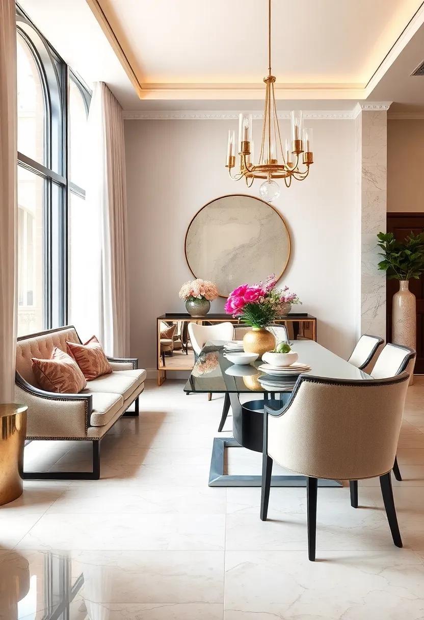 Embrace a Mirrored Dining Table: Opt for a glass or mirrored dining table that not only enhances elegance but also creates an illusion of space in smaller areas