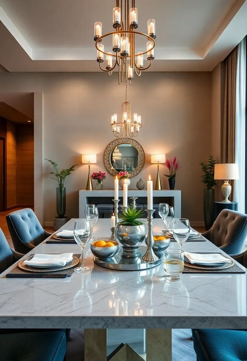 Integrate Mirrored Table Accessories: Incorporate mirrored coasters, candle holders, or other small accessories that add shimmer without overwhelming the table