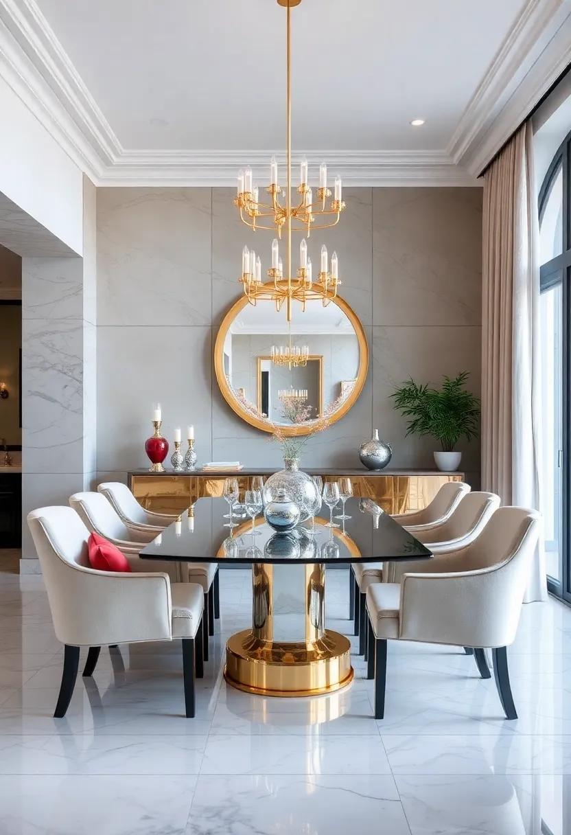 Feature mirrored Accent Pieces: Don’t forget smaller mirrored objects like decorative orbs or sculptures that can catch the eye and add layers of interest to your dining decor