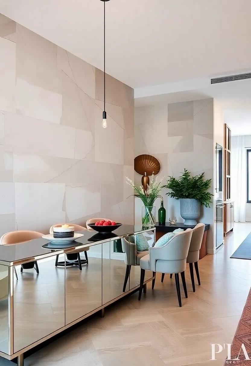 Pick a Mirrored Sideboard: A mirrored sideboard not only adds storage but can also serve as a stylish serving area during dinner parties or special occasions