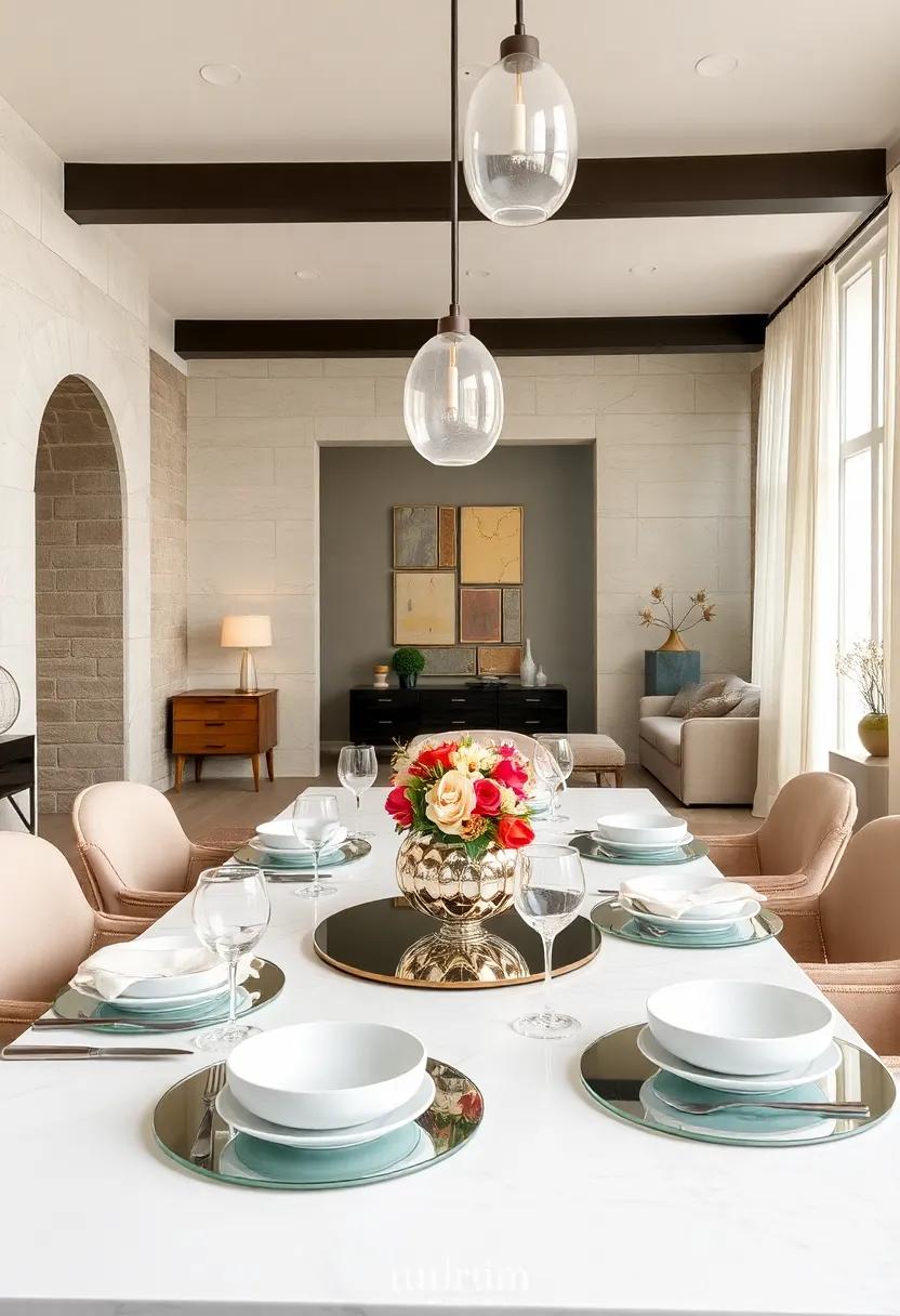 Layer with Mirrored Place Settings: Dress your table with mirrored placemats or chargers for an unexpected twist that combines elegance with functionality