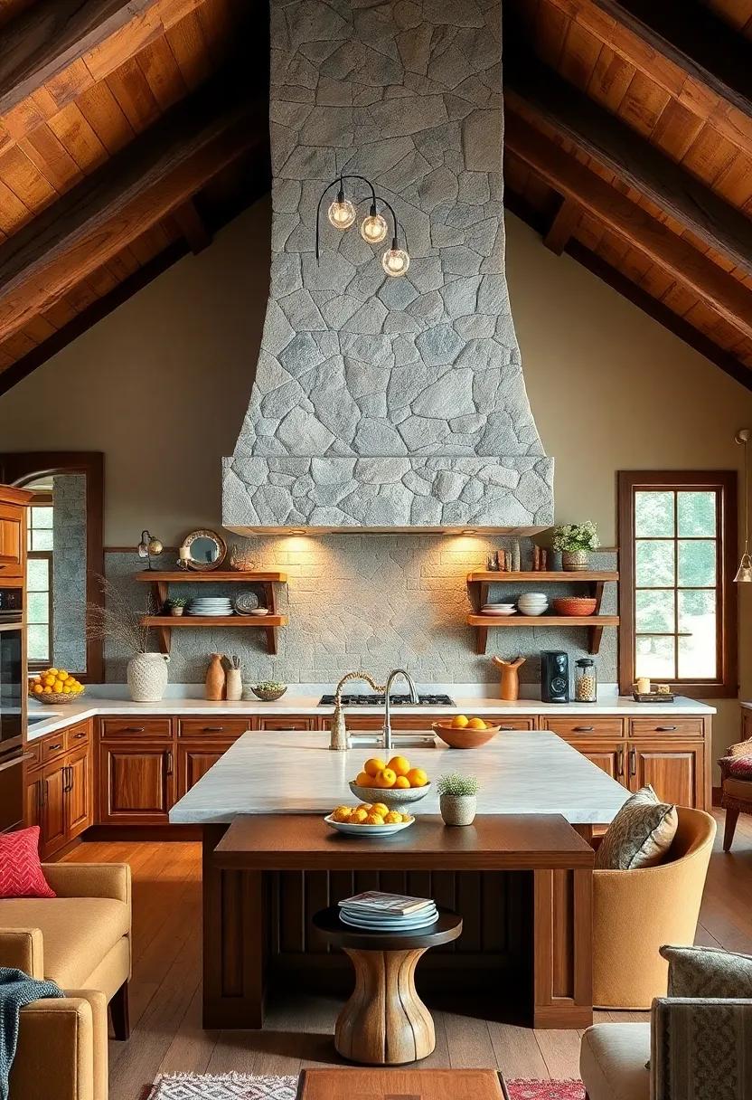 In a rustic lodge, an imposing stone hood⁣ enhances the warm, earthy‌ tones of the⁣ wood beams and cabinetry, creating a cozy atmosphere​ that invites family gatherings and cooking adventures