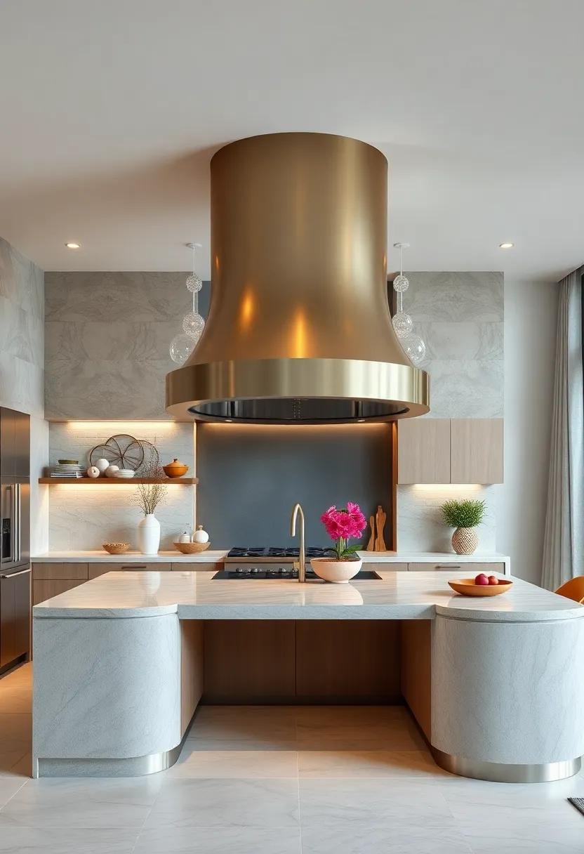 A stunning ⁣circular hood made from polished metal serves as the⁢ centerpiece of this contemporary culinary oasis, drawing the eye ‌with its unique shape and elegance