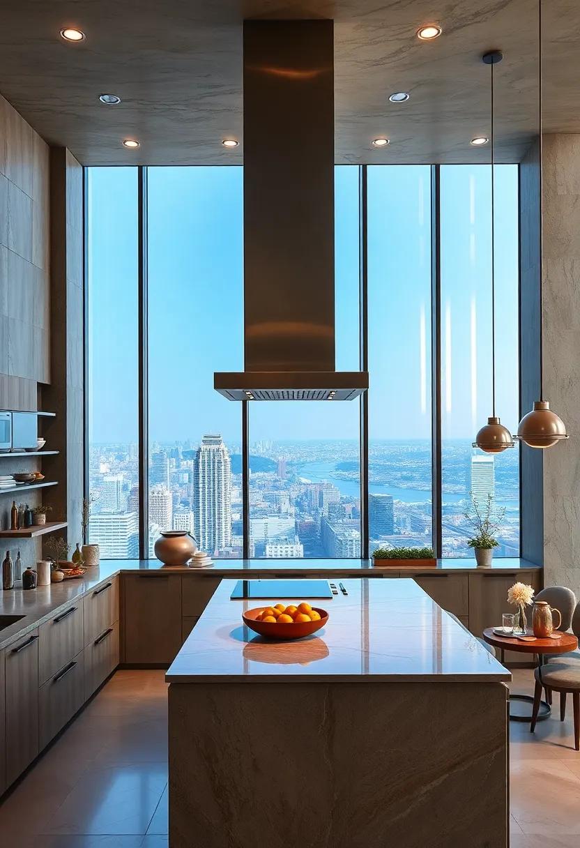 This ⁤modern high-rise kitchen includes⁣ a sleek stainless steel hood that‍ complements the expansive city views, creating a luxurious ⁤yet practical cooking space