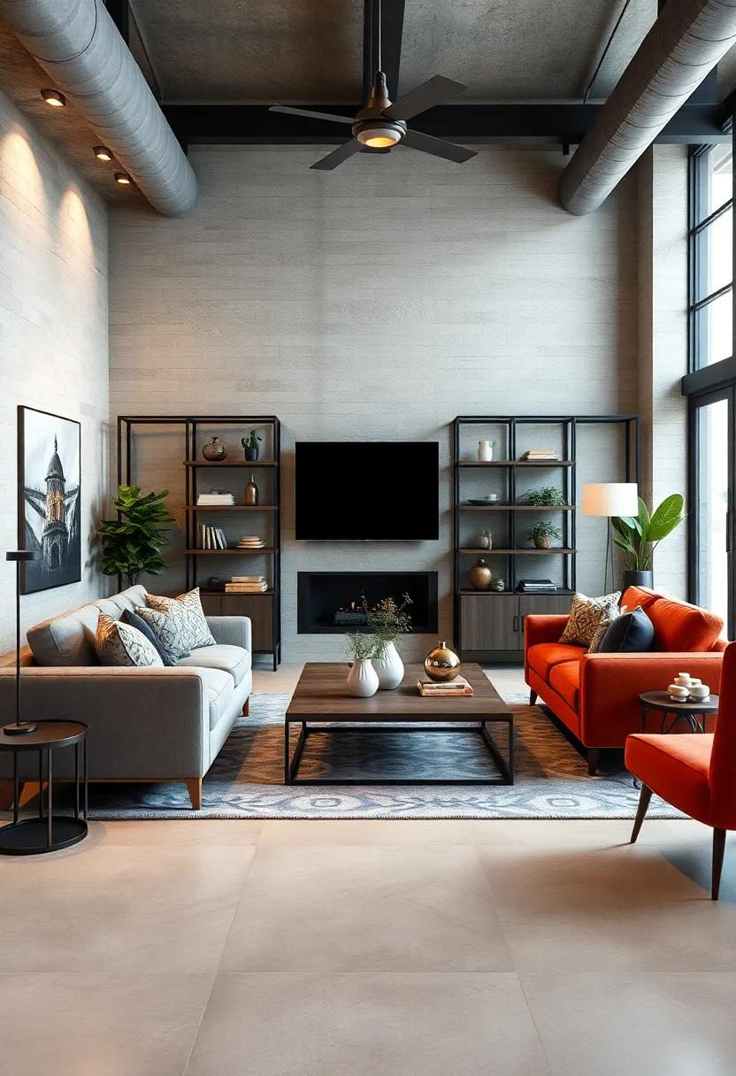 Use Industrial Dividers: If your living room shares space with other areas, consider using shelves or screens ‍made of metal or wood as dividers