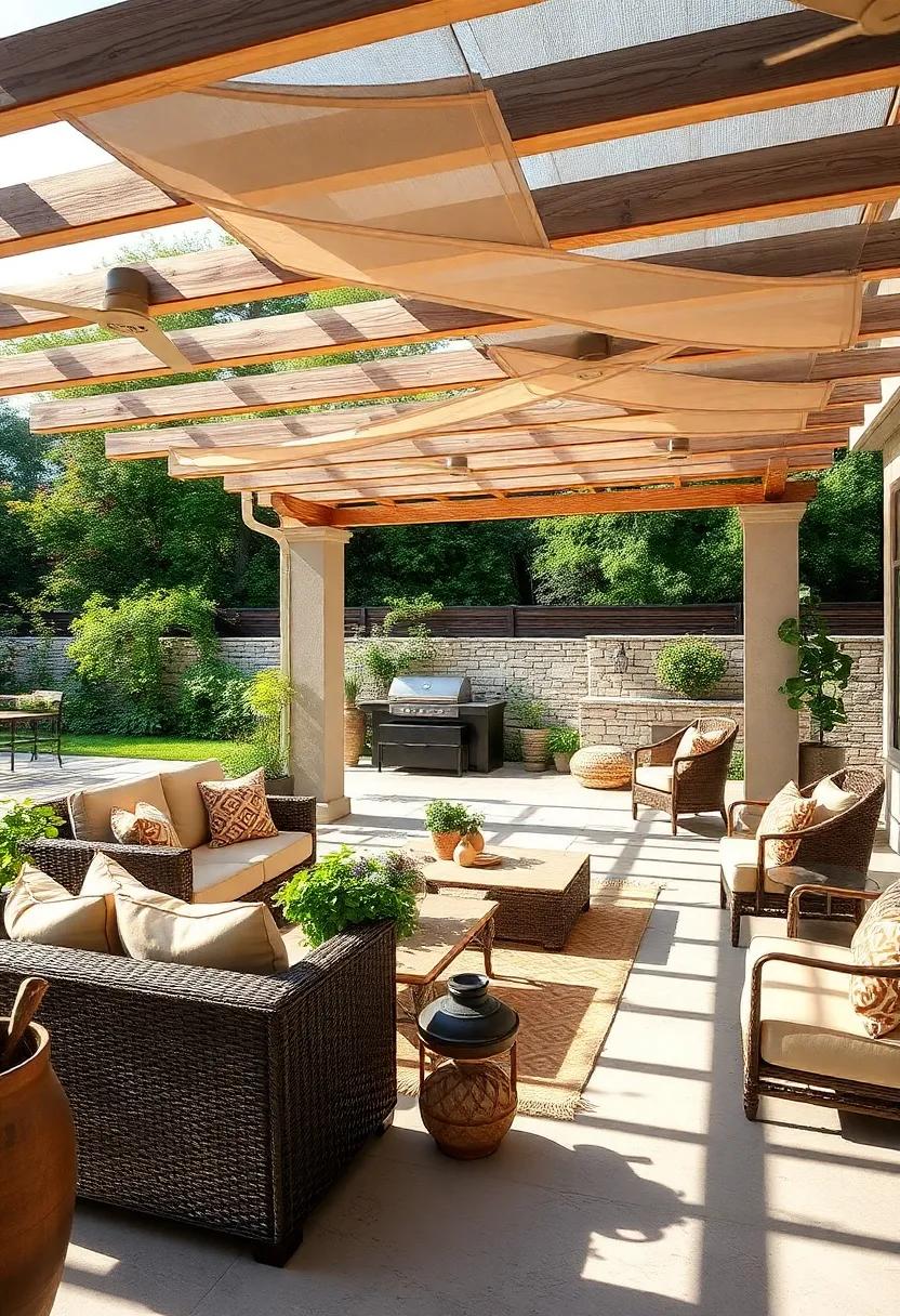 Pergola Shade Structure: Install a pergola for partial shade, creating‍ an inviting area to enjoy on sunny ⁤days⁤ while providing‍ a stylish architectural feature
