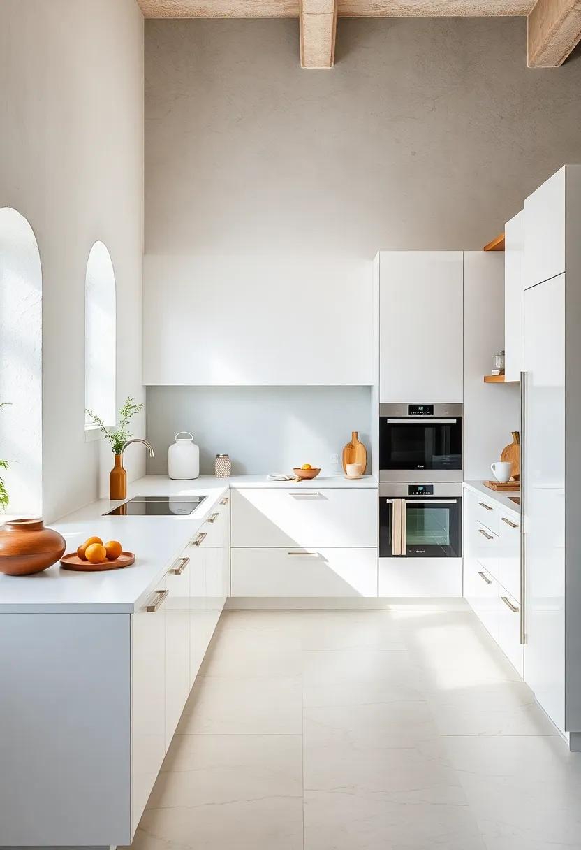 Embrace simplicity with this all-white kitchen, where integrated appliances blend seamlessly into the cabinetry, creating a serene culinary oasis