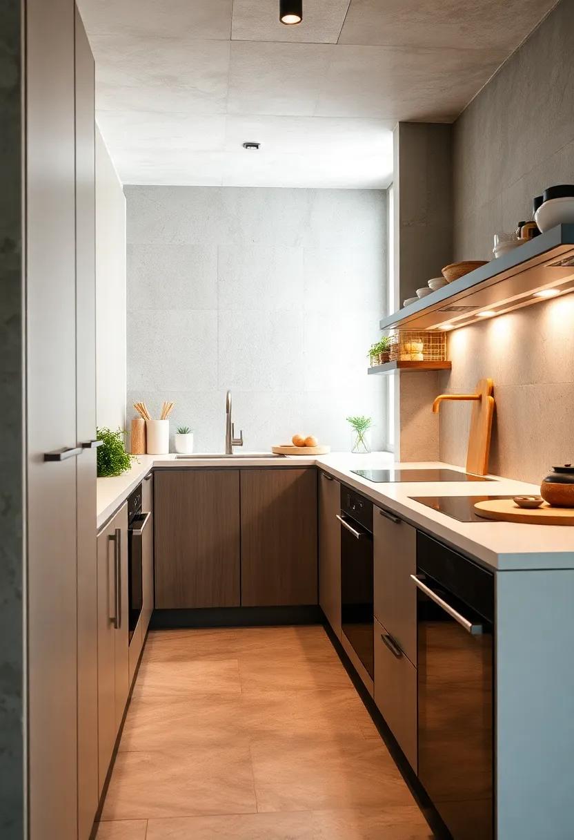 Innovative use of space defines this galley kitchen, where built-in appliances create a streamlined look while still offering every essential function