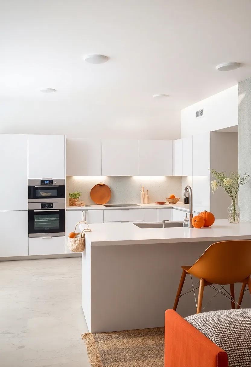 The neutral palette of this kitchen creates a calming effect, with appliances integrated in a way that emphasizes the minimalist charm