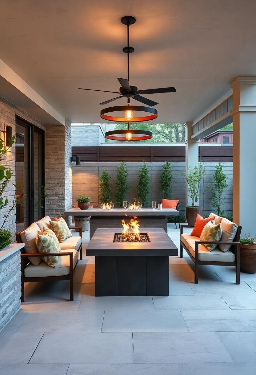 Create distinct zones in your outdoor space with a fire pit nook for relaxation and a dedicated dining area nearby