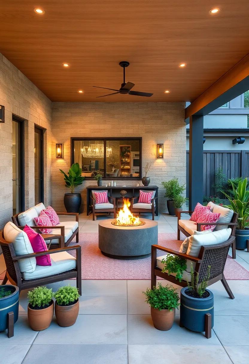 Bring in nature’s touch by surrounding the fire pit with potted herbs—perfect for garnishing your outdoor meals