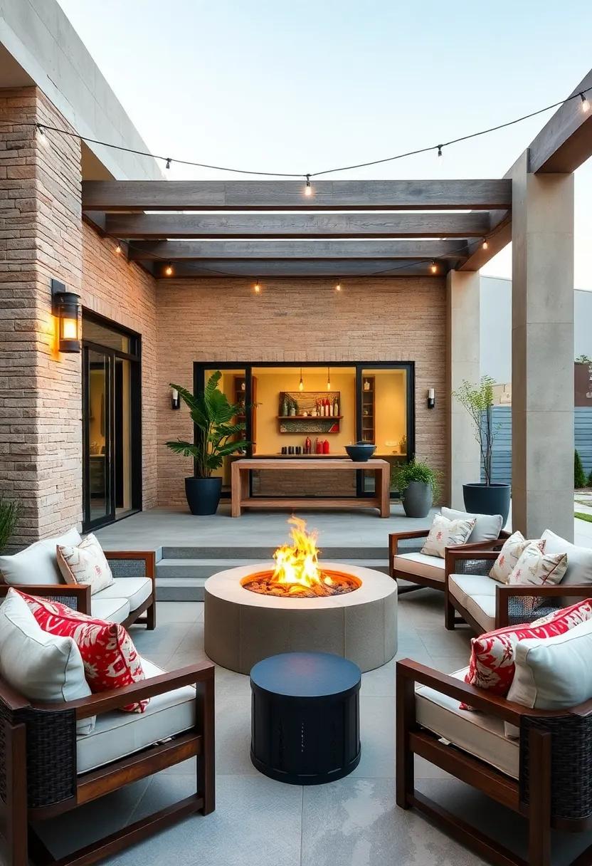 Opt for low-profile seating arrangements around a fire pit to enhance sightlines and foster an inclusive dining experience