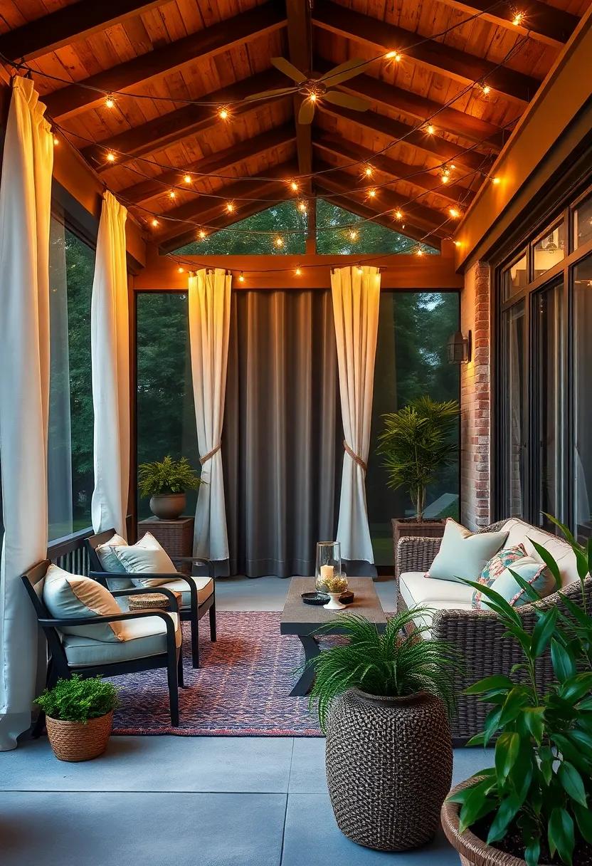 Combine string lights with sheer curtains for a soft, diffused glow in the evening