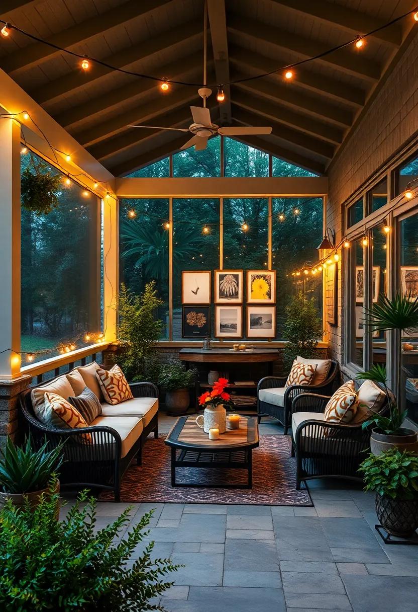 Design a photo display by stringing lights alongside your favorite pictures or artwork for a personal touch