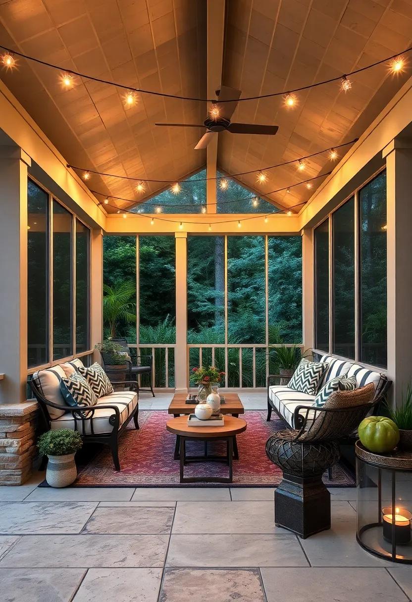 Hang lights above seating areas to provide sufficient light for evening conversations and card games