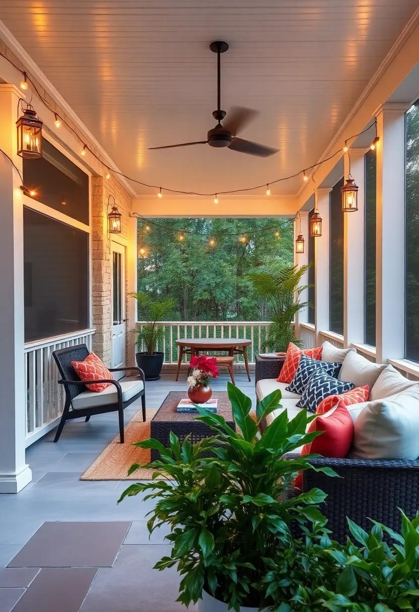 Use lantern-style string lights along the railings for a rustic touch and soft illumination